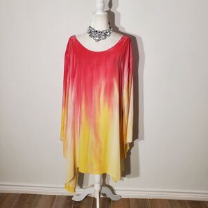 WATERCOLOUR TUNIC PINK/YELLOW LONG SLEEVE POLYESTER SIZE 3X